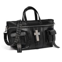 Y2k Cross Pendant Retro Handbag Cool Black Motorcycle Bag Multi-pocket Large Capacity Crossbody Bag Belt Buckle Shoulder Bag juoda