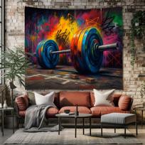 Fitness Sports Tapestry Chimpanzee Raccoon Barbell Wall Hanging Bedroom Fitness Home Decoration 100X70CM black