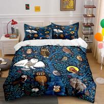Owl Patterned Forest Design Bedding Duvet Cover Set  (1*Duvet Cover 2*Pillowcases, without duvet insert) 135x200cm white