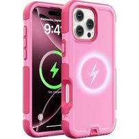 For MagSafe Heavy-Duty Armor Phone Case For 16/15/14 Pro Max Plus Magnetic Charging Military Grade Drop Protection Cover iPhone 13 rožinė