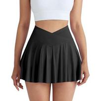 Women's Lightweight Cross V-Neck Tummy Control Pleated Tennis Skirt with Pockets - High Waist, Anti-Exposure Sports Skirt XL