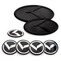 (7 Pcs) K Logo 3D Emblem Front c64 Grille Trunk + Steering Wheel + Wheel Center Caps Sticker Badge For Kia K5 K3 K2 K4 Forte Koup black