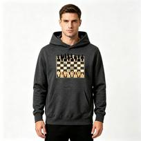 Men's Chess Board Print Pullover Hoodie Casual Long Sleeve Hooded Sweatshirt for Daily Wear S tamsiai pilka spalva