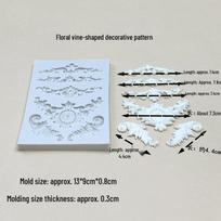 European Floral Vine Pattern Silicone Mold for Fondant - Totem Style with Hundred Blessings Border Floral Vine Pattern Mold white