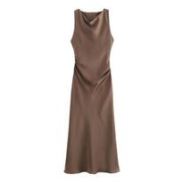 Ilgos suknelės moterims Vasarinė slip midi suknelė Moteriška seksuali suknelė vakarėliui Be rankovių Elegantiškos suknelės XXS tamsi chaki spalva
