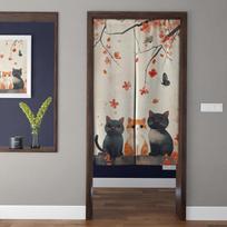 Japoniško stiliaus Noren ilga durų užuolaida 70 x 90 cm Medvilnė ir linas Japoniška Noren užuolaida Durų pertvara Mielas katinas W60H190(CM)-1 Pcs beige