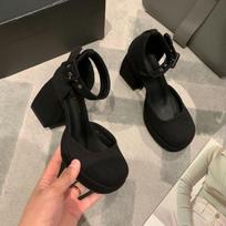 Super High Heels Mary Jane High Heels Women's 2024 Spring New Pink Princess Square Head Thick Heels Hollow Sandals 37 juoda