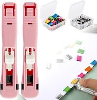 2pcs Acrylic Push Clip Stapler Set with 50 Silver & 50 Colorful Refill Clips Transparent Clip Pusher with Storage gray