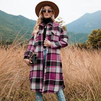 Women's Wool Plaid Trench Coat for Fall Winter M karšta rožinė spalva