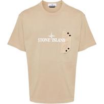 Stone Island Logo Print Loose Fit Drop Shoulder Short Sleeve T-Shirt Men Tops Beige 811521079-V0094 XXL beige