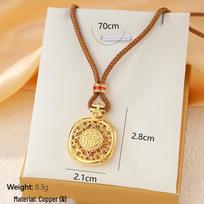 Chinese Longevity Lock Necklace: Zirconia Eight Treasures Compass Pendant with Artisan Braided Rope beige
