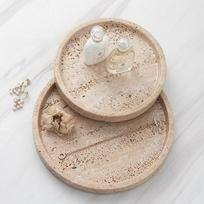 Natural marble round tray Nordic style light luxury home decoration beauty tray bathroom storage tray beige