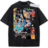 Anime Black Clover Asta Manga Graphic Print T-Shirt Men Women Vintage Washed Crewneck Cotton Loose Casual Oversize Harajuku Fashion Top Summer New Tee XXXL dramblio kaulas