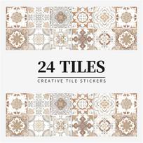 24 vnt. Kūrybingi virtuvės plytelių lipdukai Vandeniui atsparūs Mandala gėlės Plytelių pasta Lipnūs tapetai Miegamojo dekoravimo lipdukai 1 Set  15x15x 24PCS