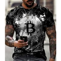 Summer Round Neck 3D Print Bitcoin Pattern Top Fashionable Casual Short Sleeved Men's T-shirts 6XL black