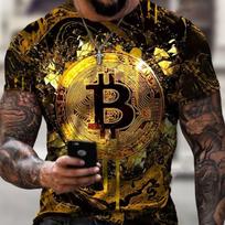 Summer Round Neck 3D Print Bitcoin Pattern Top Fashionable Casual Short Sleeved Men's T-shirts 6XL brown