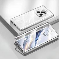 Magnetinis dėklas Huawei Honor Magic 8/ 7/ 6/ 5/ 4 Pro su Metaliniu Rėmeliu, Dvipusis Grūdintas Stiklas, Pilna Ekrano Apsauga, Bamperiai Telefonui Honor Magic 4 Pro sidabras