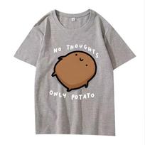 Mielas bulvių grafikos „Jokių minčių, tik bulvė“ spaudinio marškinėliai vyrams moterims Oversized 100% medvilnės viršus trumpomis rankovėmis Vasariniai Unisex viršutiniai drabužiai XL pilka spalva
