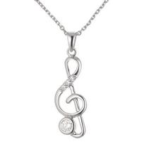 Collier - Ketty - Argent Massif Rhodié 925 - Pendentif Clé de Sol - Oxyde de zirconium - 42 cm white