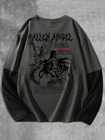 Unisex Y2K Gotikiniai marškinėliai Emo Alt Grafiniai marškinėliai Ilgomis rankovėmis Tamsiosios akademijos marškinėliai Oversized Laisvi viršutiniai drabužiai XL pilka
