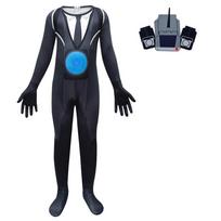 Vaikų Tualetas Skibidi TV Vyras Cosplay Kombinezonas Glaudus Helovino Šventės Žaidimas Vaidmenų Žaidimas Fit Height 110cm/43.3in juoda