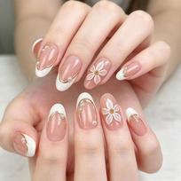 French Gold Floral Press On Nail With Pearls Accents 3 Sizes XS S M For Wedding Party Glittering Look M brown