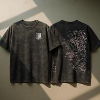 Attack on Titan Anime Oversize Acid Washed T-Shirt Eren Jeager Anime Tee Gift Fo L gray