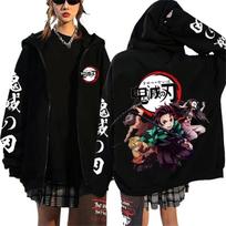 Fashion Anime Cartoon Demon Slayer Pattern Print Sweatshirt Men Women Fall Winter Casual Loose Harajuku Zipper Hoodie 3XL white