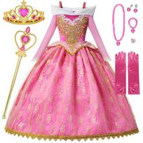 Mergaitės Aurora Princesės Suknelė Vaikams Prabangus Cosplay Kostiumas Rožinė Briar Rose Apranga Vaikų Karnavalo Gimtadienio Šventės Drabužiai 7-8T(140) pink