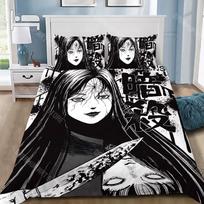 Junji Ito Tomie Manga Duvet Pillowcase Bedding Set for Boys Girls Bedroom Decoration Single Double Large Size Gift AU Single 140x210cm gray