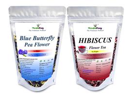 VY VedaYug Žolelių Arbatos Kombinuotas Pakelis | Mėlynosios Drugialapės Gėlės 20g ir Hibisko Gėlės 30g | Žolelių Arbata Be Kofeino | Bendras Svoris 50g gray