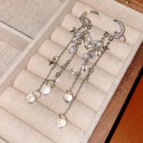 Pearl Rhinestone Moon Star Tassel Ear Clip Cuff Earrings gray