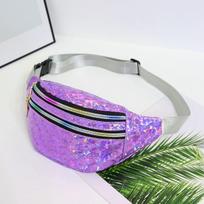 Holographic Waist Bags Women Silver Fanny Pack Female Belt Bag Black Geometric Waist Packs Laser Chest Phone Pouch Bum Bag violetinė