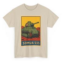 Somua S35 Tank T-Shirt: Retro Comic French World War 2 Tee S beige