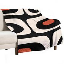Mid Century Modern Piquet Abstract Pattern Black, Orange, and Almond Cream Throw Blanket Furry Large halloween Blankets 100cm*130cm white