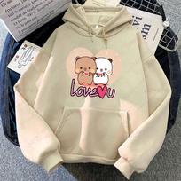 Panda Bear Bubu Dudu Love Heart Sweatshirts Couple Clothing Unisex Casual Streetwear Kawaii Printing Drop Shoulder Sweatshirt M beige