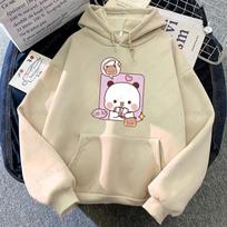 Panda Bear Bubu Dudu Love Heart Sweatshirts Couple Clothing Unisex Casual Streetwear Kawaii Printing Drop Shoulder Sweatshirt L white