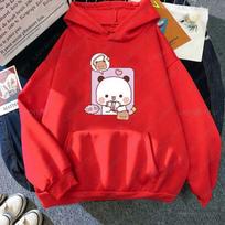 Panda Bear Bubu Dudu Love Heart Sweatshirts Couple Clothing Unisex Casual Streetwear Kawaii Printing Drop Shoulder Sweatshirt XXXL red