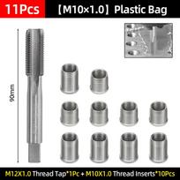 Universal Spark Plug Thread Hole Repair Tools M10/M12/M14 Metal Thread Inserts With Tap For Generators Car Repair Coil Tools Kit M10-11Pcs gray