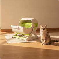 Pusiau automatinė kačių tualeto dėžutė sandari su gaubtu saugi katėms Green
