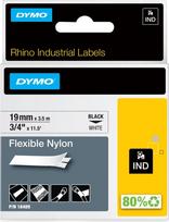 Dymo Rhino Industrial Flexible Nylon Labels | 19 mm x 3.5 m | Black Print on White | Self-Adhesive | for Rhino & LabelManager Label Makers