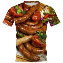 Juokingi dešrainių maisto 3D spausdinimo marškinėliai vyrams, moterims, kasdieniai, apvalia kaklo iškirpte, trumpomis rankovėmis, oversized, Harajuku, Y2k viršutiniai drabužiai, marškinėliai, vaikų drabužiai M black