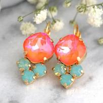 New Rainbow Crystal Zircon Drop Earrings for Women Cute Trendy Geometric Earring Bohemian Ethnic Jewelry Girls Accessories orange