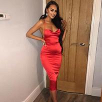 Women's Ladys Sexy Slim Camisole Low-Cut Sleeveless Open Back Dress Club Dress S juoda
