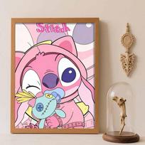 Disney Diamond Painting Kit Unframed Stitch Cute Classic Style Home Decor Craft, Perfect Gift Idea Round 40x50cm white