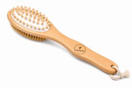 VRIDESSA Twin Care Body Brush & Bath Brush with Long Handle | Dual-Sided Back Scrubber | Natural Bristles for Dry Brushing, Gentle Exfoliation & beige