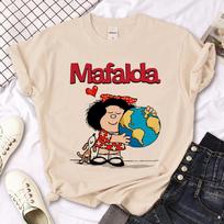 Mafalda tshirt women graphic Tee female manga harajuku clothes L beige