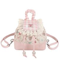 Schoolbag Korean lace plaid small backpack women's 1011 new trendy summer leisure student commuting large-capacity backpack rožinė