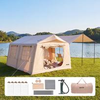 VEVOR Inflatable Tent for Camping 5-8 Person Blow Up Tent with Pump Beige, for Family Outdoor Glamping, Waterproof 420D Oxford
