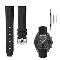 20mm Watch Band for Omega Swatch Omega and Swatch Rubber Watch Silicone Strap for with Adjustment Tool and Spring Bars [Sign Metou] X, Speedmaster, black